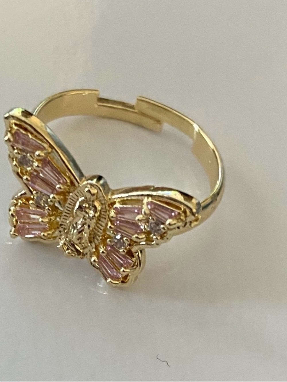 Gold Butterfly Ring with Pink Crystal Accents